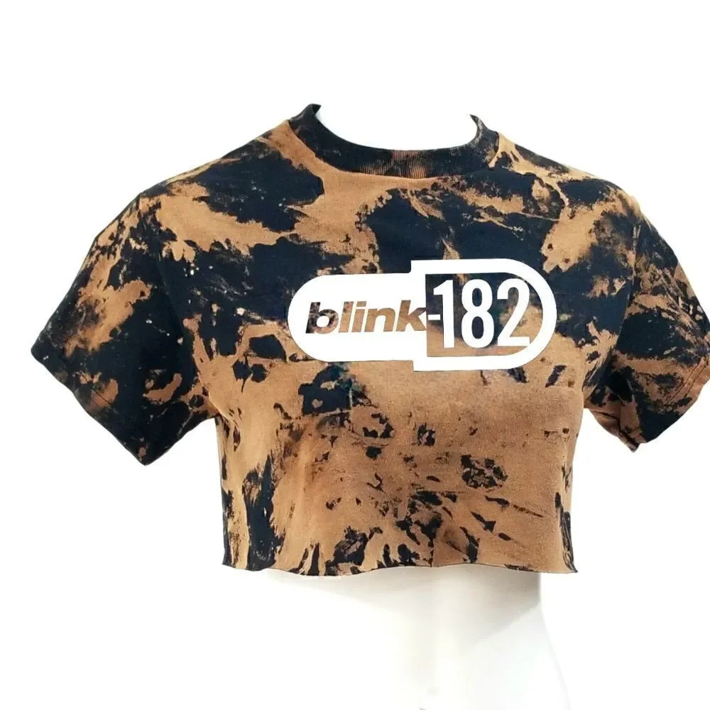 BLINK 182 Acid Washed, Distressed "Cropped" Crop Top (Band Tee) Punk Rock Tee - Picture 2 of 5